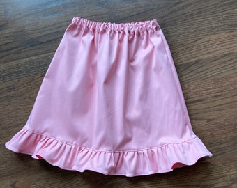 Girls Pink Twill Skirt with Ruffle, Elastic Waist