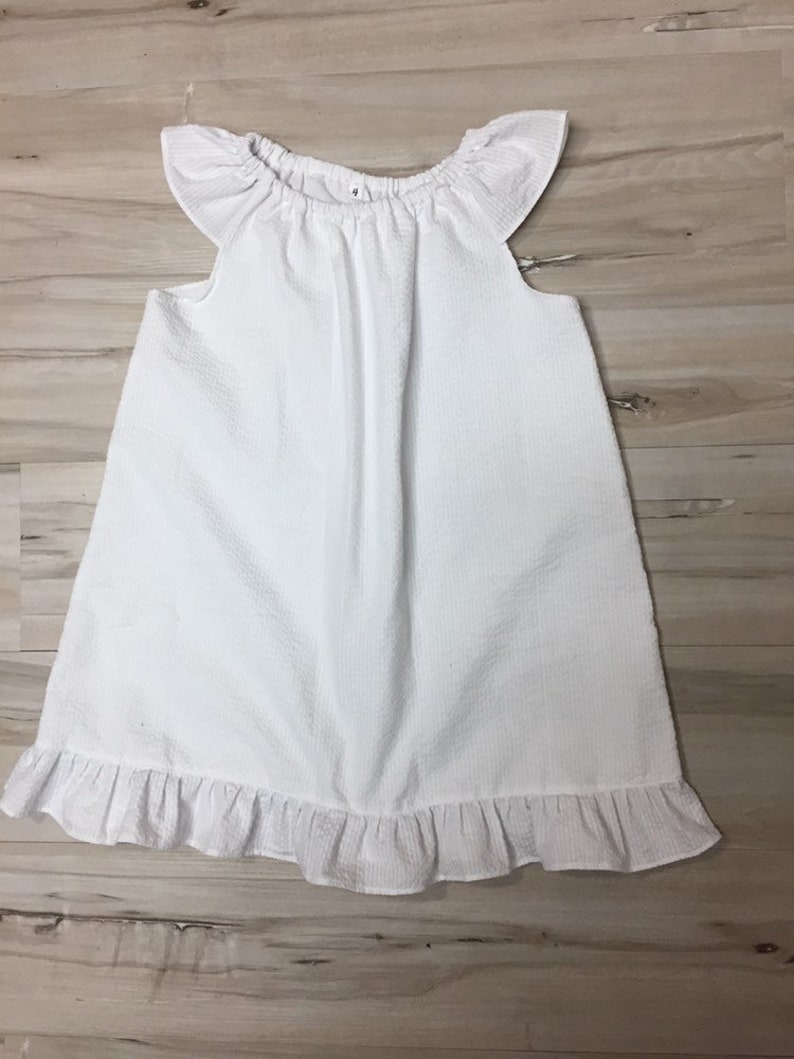 beach. sundress White seersucker Dress Toddler girls seersucker sleeve dress flutter sleeve dress,size 4 Peasant flutter sleeve dress