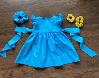 Handmade Blue Kona Cotton Flutter Sleeve Dress