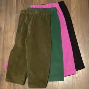 corduroy pants,  elastic waist childrens corduroy pants. hunter green, black, navy, olive green, red or purple pants.