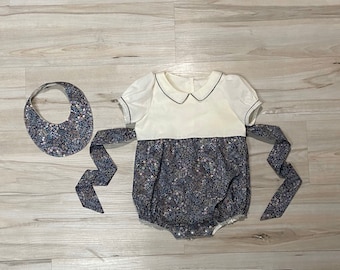 Liberty Bubble | Infant size 6 Months | Blue Marquess | Liberty of London | Peter Pan Collar | Baby Couture | Formal Event Romper | OOAK