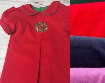 Corduroy Dress, Coral, brown, navy, or amethyst dress, Peter Pan collar girls dress, monogram dress, Christmas Dress, Vintage style, Holiday