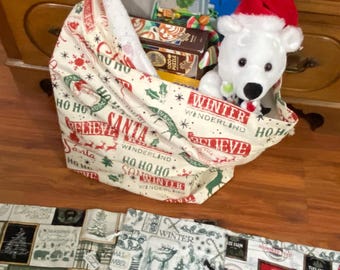 Oversized Christmas Fabric Gift Sack: Holiday Drawstring Bag (28x21) can be personalized