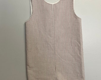 Seersucker Jon Jon: Brown and White Striped Cotton Overalls