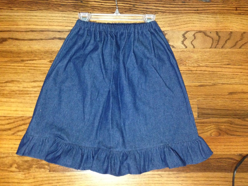 Girls modest skirt with ruffle Elastic waist Blue Denim | Etsy