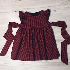 Gingham dress, Black and red gingham flutter sleeve dress, toddler flutter dress, baby flutter sleeve dress, girls gingham custom Dress