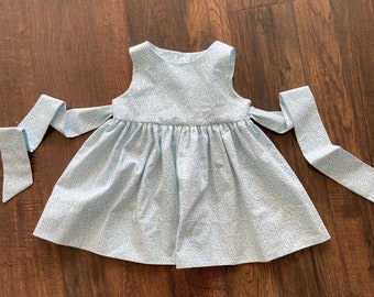 Blue Flower Baby Dress: Sleeveless Cotton Summer Dress with Ties