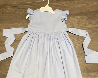 Blue dress flutter , Blue bell Kona #1029 toddler flutter sleeves dress, baby dress, little girls  blue dress