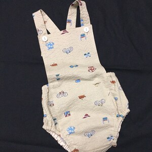 Beach Print Baby Boy Romper | Infant Size 6 Months | Summer Plisse Cotton Romper | Ready to Ship