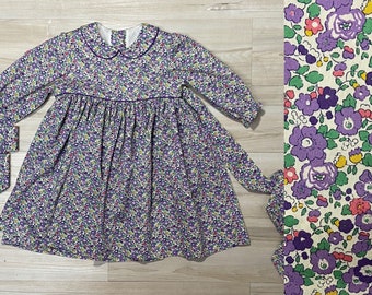 Liberty Betsy purple long sleeve or short sleeve Girls Dress, peter pan collar dress, Liberty of London dress, Purple Betsy dress