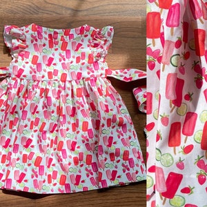 Popsicle dress, Toddler Dress,  pink and cream popsicle print dress , popsicles flutter sleeve dress, Retro style dress, handmade. Popsicle