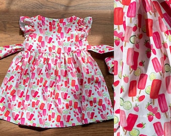 Handmade Retro Popsicle Dress: Pink Cream Flutter Sleeve Toddler Dress