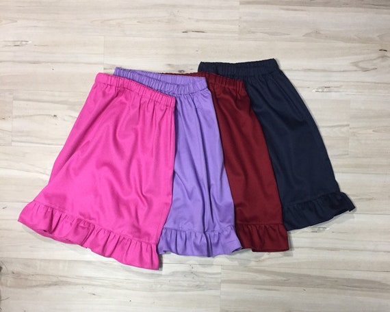Girls modest twill skirt ruffle Elastic waist Blue pink | Etsy