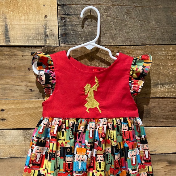Embroidered Ballerina Nutcracker Christmas Dress, Retro Style 2T