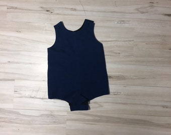 Blue Flannel Herringbone Jon Jon, Baby Boy Shortall Romper