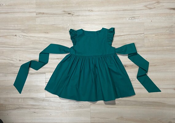 Handmade Green Kona Cotton Flutter Sleeve Dress