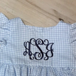 Monogrammed blue gingham flutter sleeve girl dress, Easter Dress, baby girl flutter dress, girl flutter sleeve dress, girls dress