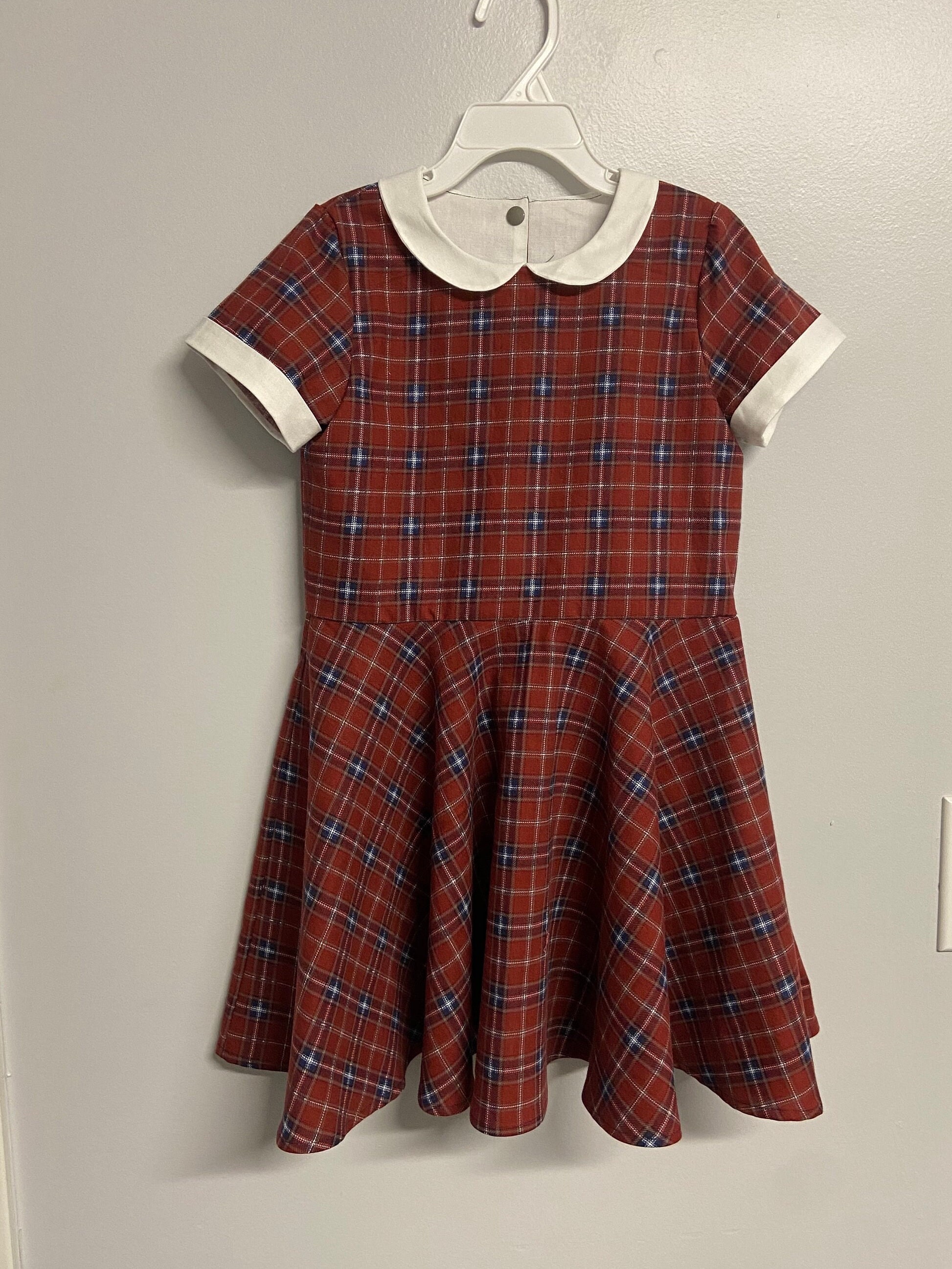 Red Plaid Peter Pan Collar Short Sleeved Twirl Dress Cinnamon Red
