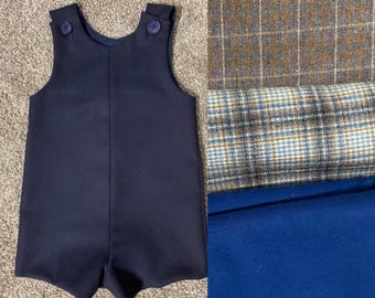 Navy Wool Baby Jon Jon: Custom Boys Shortall Romper (3 Months - 4T)