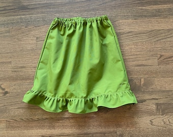Girls Green Poplin Skirt, Elastic Waist Ruffle