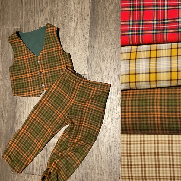 Plaid Flannel Vest & Pant Set | Custom Made | Toddler Infant Boys | Size 2 to 8