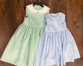 Peter pan collar dress  modest mid calf length, sleeveless girls dress,  toddler dress.