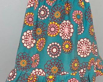 Girls Turquoise Corduroy Ruffle Skirt: Size 3T Floral Print, Elastic Waist