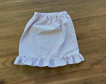 Girls Seersucker Skirt: Red White Blue Ruffle, Elastic Waist