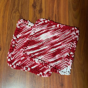 Red and White verigate Cotton Knit Dish Cloths,  knit dishcloth, hand knit dish rags, Cotton knit dishcloths, Cotton dishcloth
