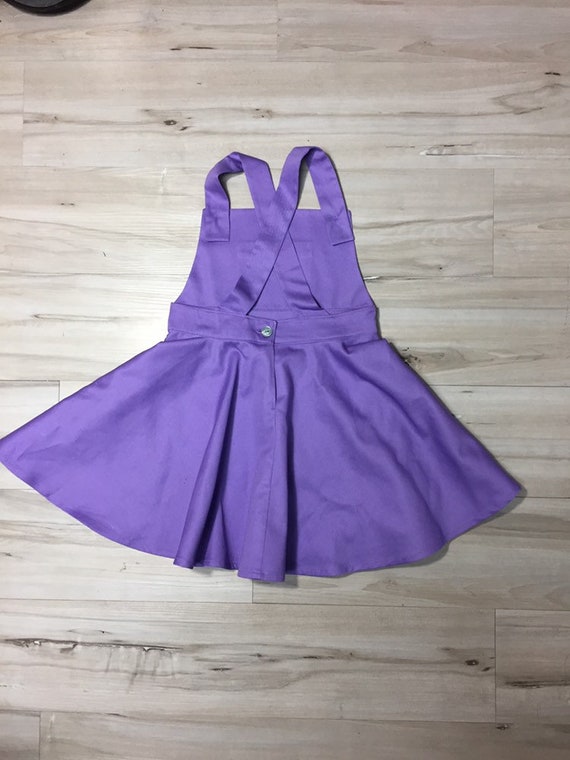 purple overall dress