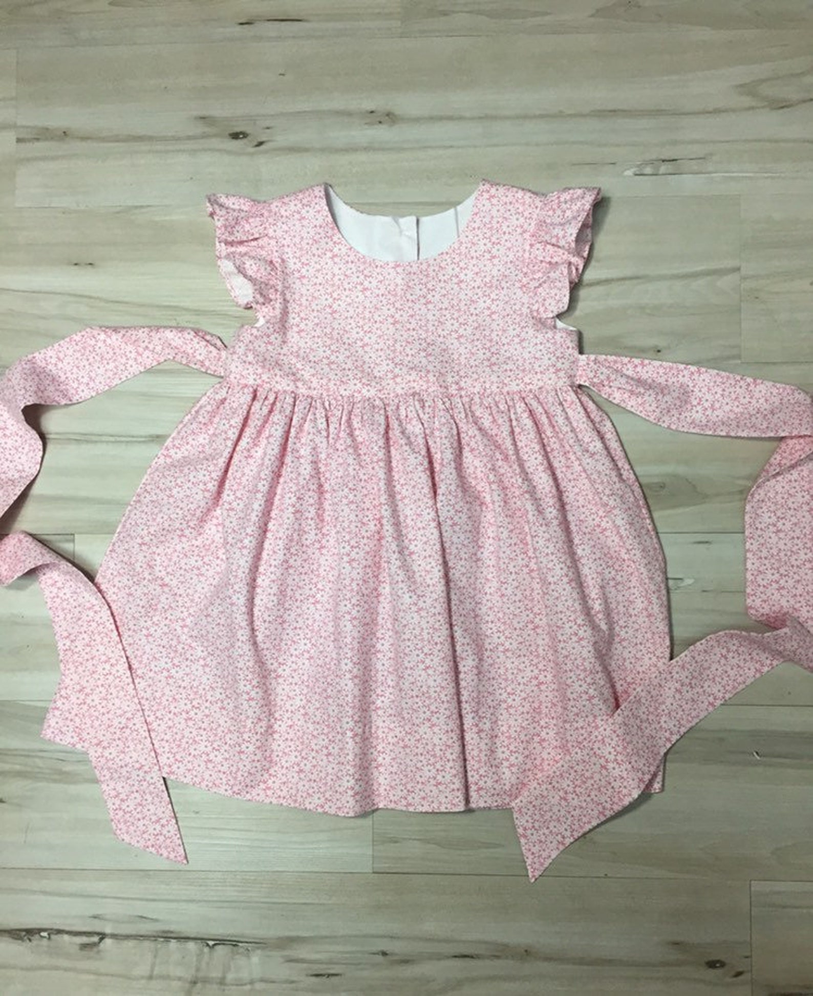 Pink Flutter Dress Flutter Sleeve Girl Dress Pink Floral Etsy