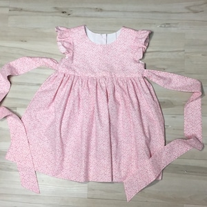 Pink Flutter dress, flutter sleeve girl dress, pink floral dress, toddler flutter sleeves dress, baby girl flutter sleeve
