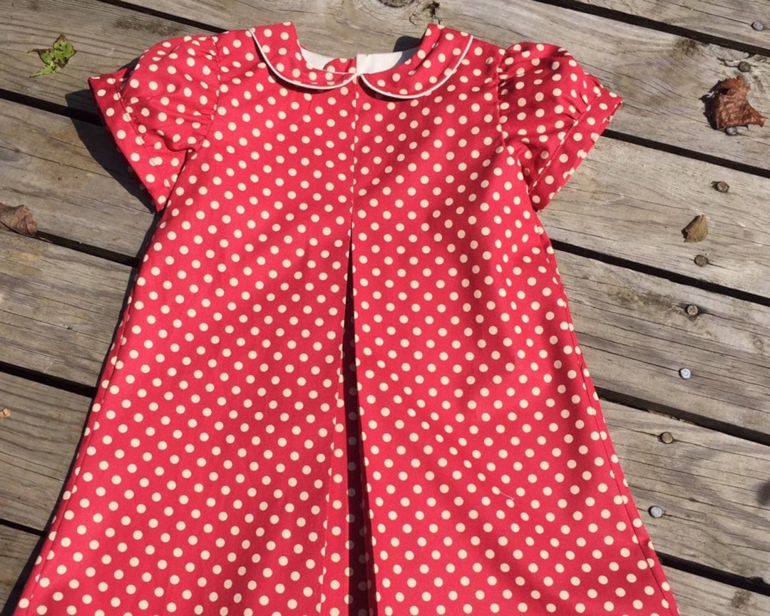 Red dress, Peter Pan collar, girls dress, Red with cream polka dot girls dress, Special occasion dress, Vintage style, Retro, kid dress