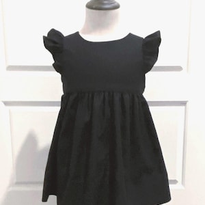 Black Dress flutter sleeves, toddler sleeveless or flutter sleeve option dress, baby girl flutter sleeve dress, girls little black dress image 1