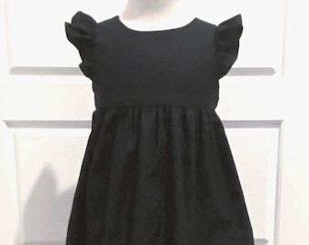 Black Dress flutter sleeves, toddler sleeveless or flutter sleeve option dress, baby girl flutter sleeve dress, girls little black dress