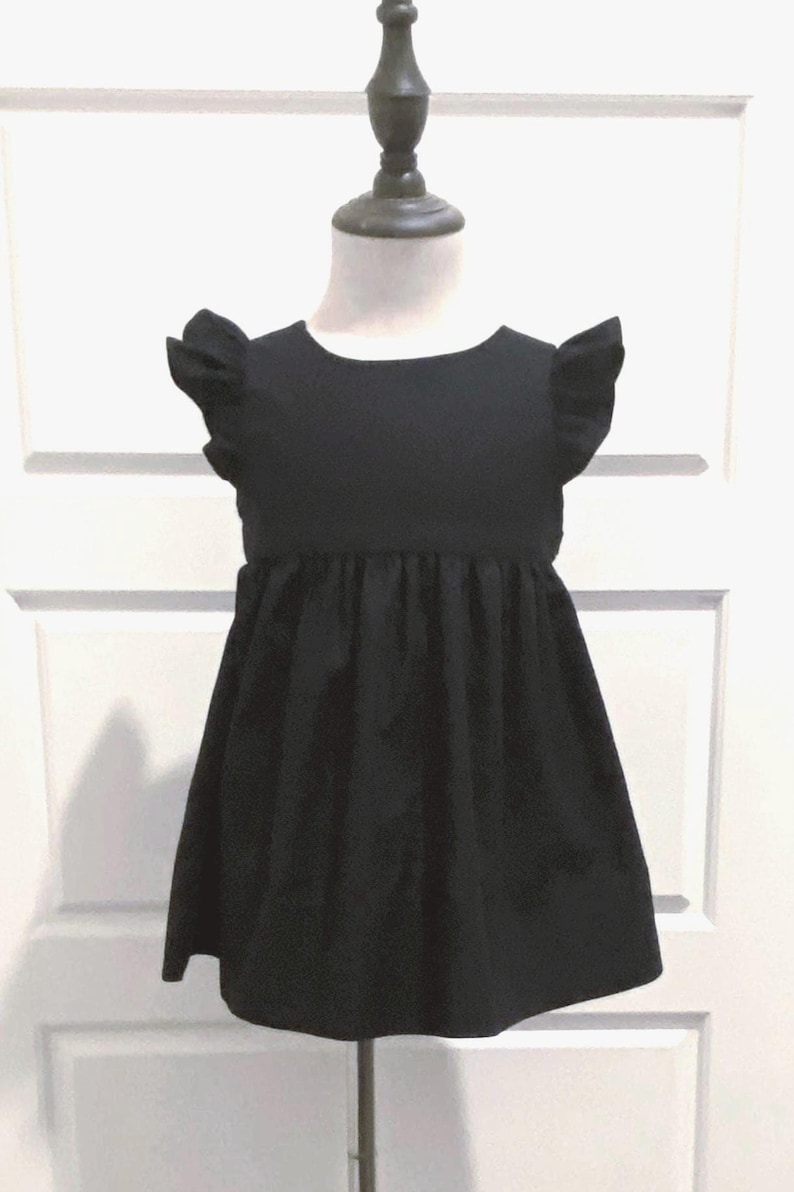 Black Dress flutter sleeves, toddler sleeveless or flutter sleeve option dress, baby girl flutter sleeve dress, girls little black dress image 1