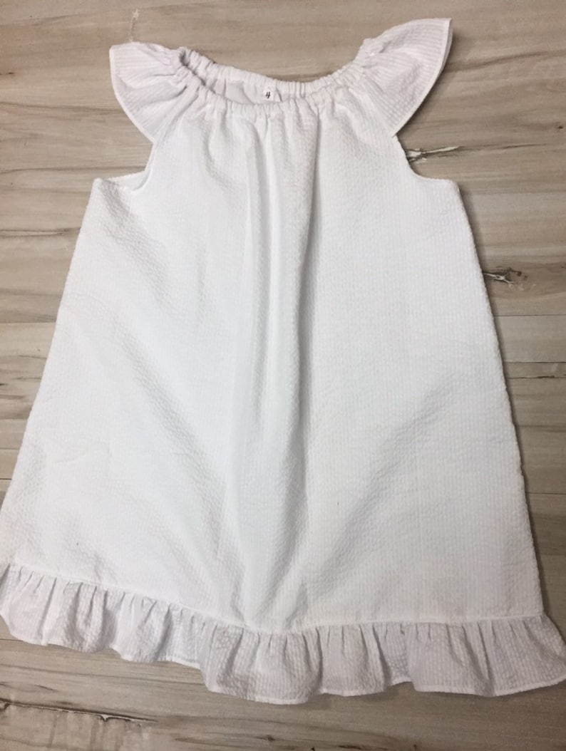 beach. sundress White seersucker Dress Toddler girls seersucker sleeve dress flutter sleeve dress,size 4 Peasant flutter sleeve dress