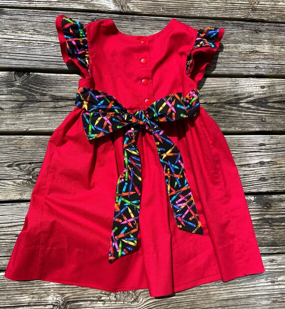 Back to School Crayon Pocket Dress: Flutter Sleeve Kona Cotton Size 5