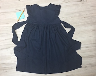 Navy flutter sleeve girl dress, toddler flutter sleeves dress, baby girl flutter sleeve dress, girls little blue dress, blue flutter dress.