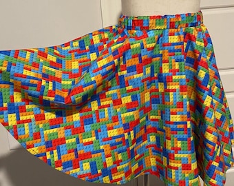 Building Block Fabric Skirt: Girls Toddler Circle Twirl Skirt