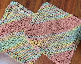 Scrubby dishcloths set of two pink and yellow, Cotton knit dish cloths