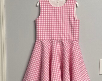 Pink Gingham Twirl Dress: Barbie Inspired Cotton Dress