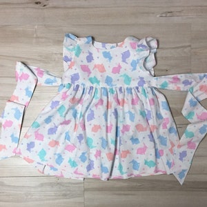 Easter Dress,  Bunny Dress, flutter sleeve girl dress, Bunny dress, toddler flutter sleeves dress, baby flutter sleeve