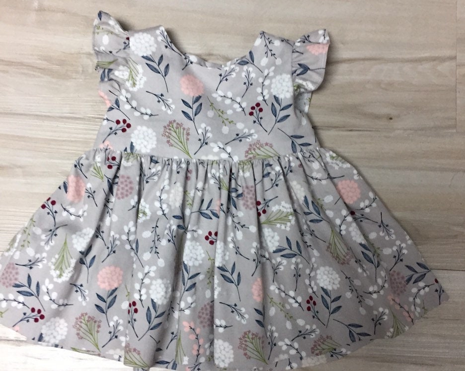 Gray Dress flutter sleeve girl dress Gray Infant floral | Etsy