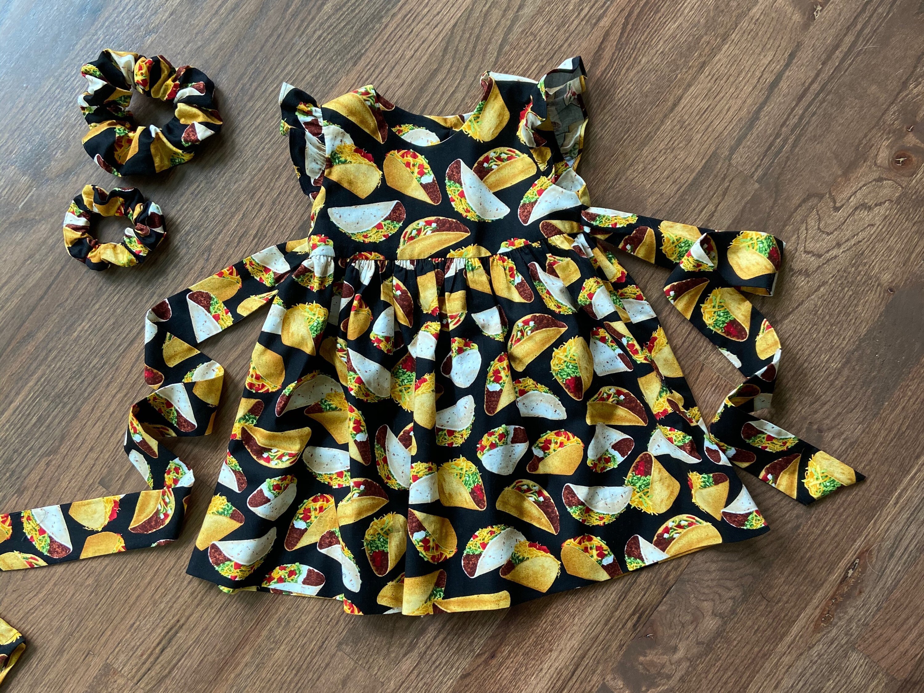 Taco Dress Toddler Dress Girl Taco Print Dress Baby Dress Taco