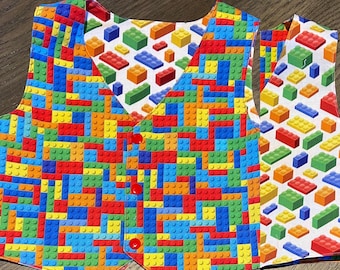 Reversible Building Block Kids Vest: Snap Closure, Cotton Fabric