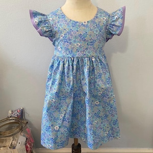 Toddler Blue Flower Flutter Sleeve Dress for Girls, blue floral, Easter dress, girls spring dress