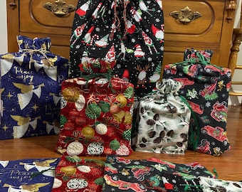Christmas Cloth Gift Bags assorted sizes