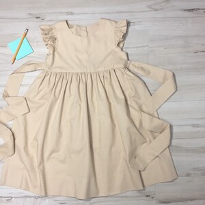 Khaki flutter sleeve girl dress, toddler flutter sleeves dress, baby girl flutter sleeve dress, girls little Khaki dress, back to school.