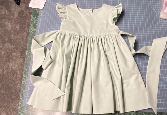 Handmade Seafoam Kona Cotton Dress: Flutter Sleeve Flower Girl Outfit